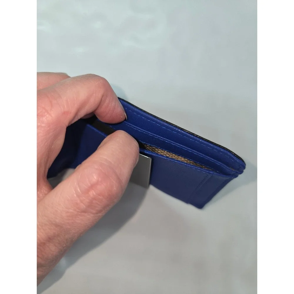 Runbox Mens Carbon Fiber Bifold Wallet Black Blue Money Clip Slim ID Window RFID